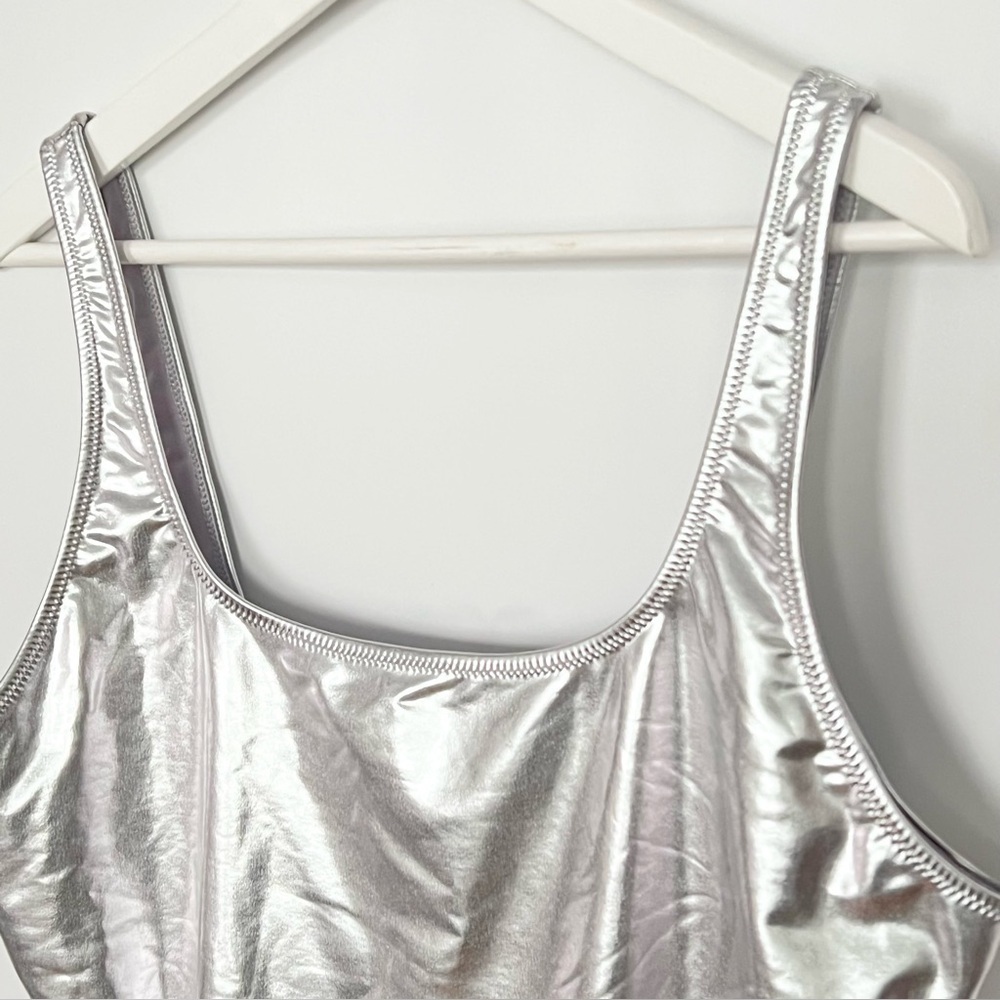 NWT SKIMS Nickel Metallic One Piece Swimsuit 3X Scoop Neck High Cut - Picture 9 of 11